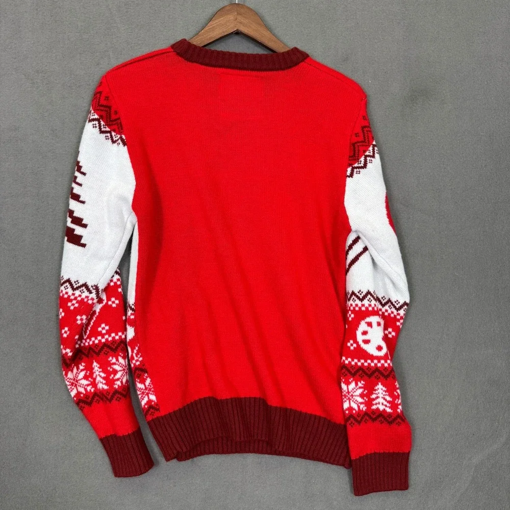 Bob Ross Sweater Men M Red Merry Little Christmas Fair Isle Holiday Graphic